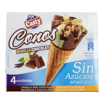 Cono helado vainilla-chocolate sin azúcar Casty caja 4 ud