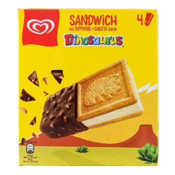 Comprar Sandwich de helado con toppings y galleta sabor Dinosaurus caja 4 ud 480 ml
