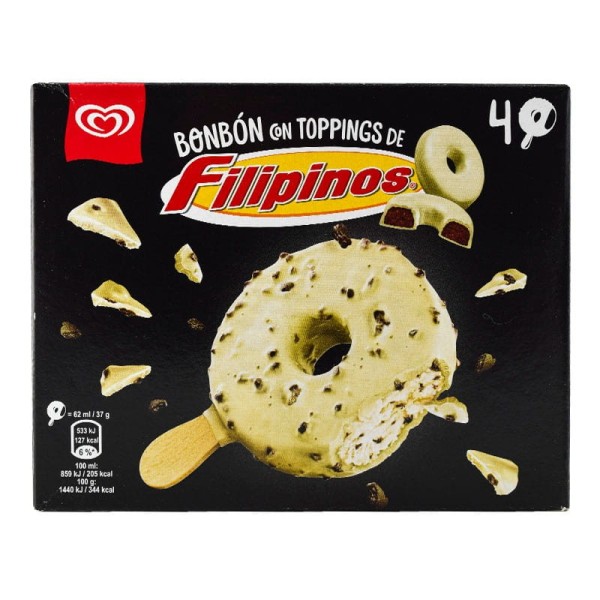 Helado bonbón con toppinngs de Filipinos 4 ud caja 248 ml