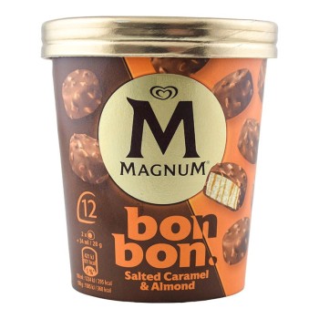 Bombones de helado con caramelo salado y almendras Magnum Bon Bon tarrina 12 ud