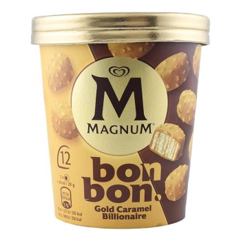 Bombones de helado con caramelo salado y galleta Magnum Bon Bon Gold Caramel Billonaire tarrina 12 ud